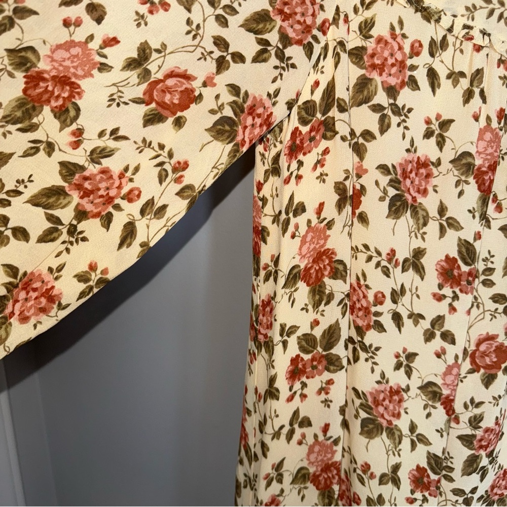 Reformation Ruffled Verenna Floral Print Dress-Crepe-Long Sleeve-Yellow-Medium - Picture 4 of 14